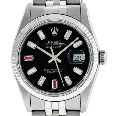 rolex mens stainless steel 36mm black diamond datejust